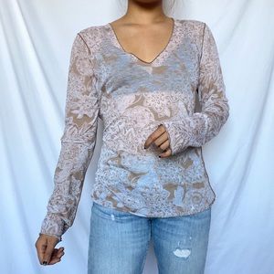 Tan Cream Sheer Long Sleeve Top